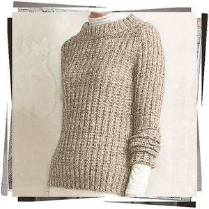 Tan Large Knit Wool Blend Mock Neck Sweater (S) by Field Flower